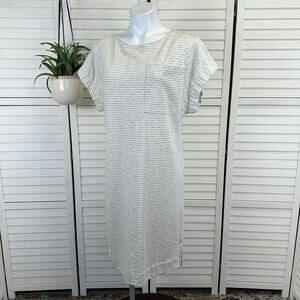 Haven Well Within Gathered Cuff Lounge Dress Cream Stripe Shift Pocket Size M